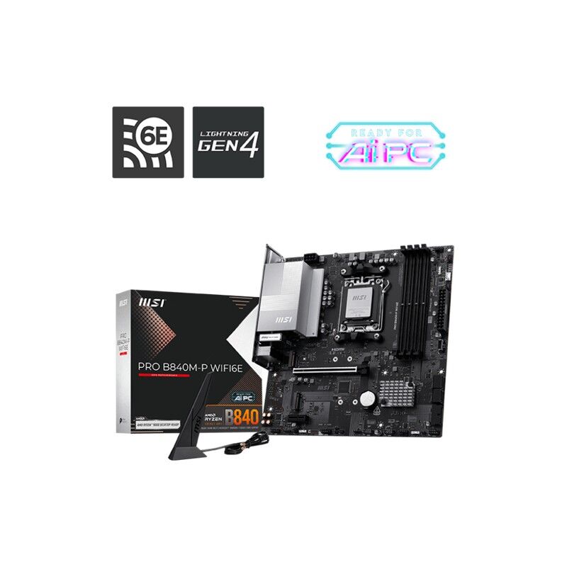 MSI PRO B840M-P WIFI6E DDR5 8000MT/S 1XHDMI 2XM.2 USB-C MATX AM5 (AMD AM5 9000/8000/7000 SERİLERİ İLE UYUMLU)